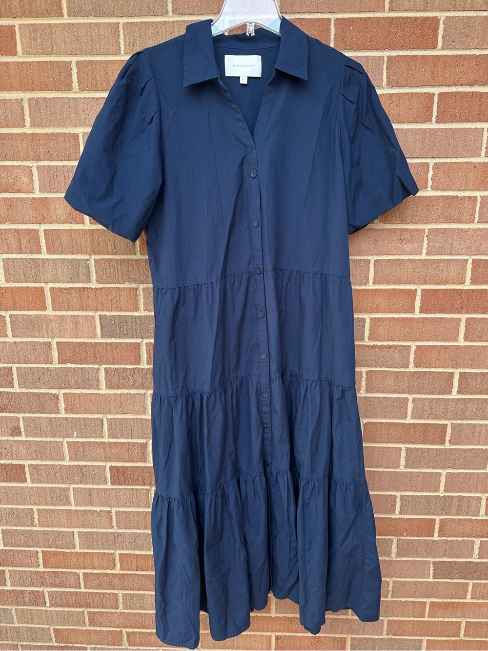 Brochu Walker The Havana Maxi Dress Women’s XL Navy Tiered Short Puff Sleeves - Picture 5 of 14